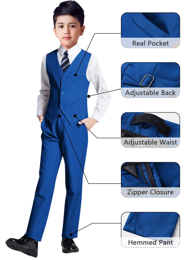 YuanLu Toddler Tuxedo Slim Fit Kids Formal Dresswear Ring Bearer Oufit Boy Wedding Guest Church Clothes 4T Royal Blue Suits for Boys - Image 4